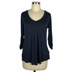 JJ BASICS Navy Blue V-Neck Popover Blouse XS NWT